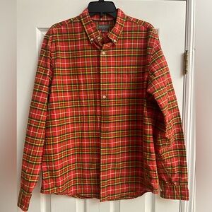 L.L. Bean Signature Men's Button Down Shirt Plaid Long Sleeve Red Size Large